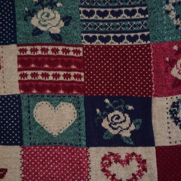 Vintage Maggie Lawrence Patchwork Heart Rose Sweater Tunic Long Sleeve XL - Picture 5 of 11